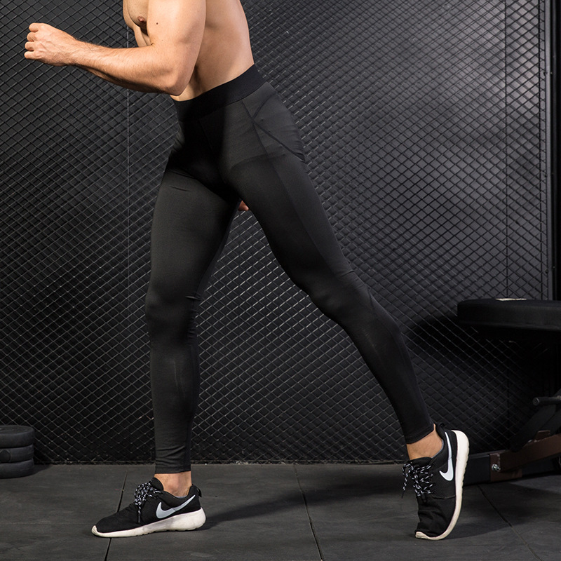 Men's PRO Sports Trousers Tight Training Fitness Running Mesh Stitching Quick-drying Stretch Trousers 1040