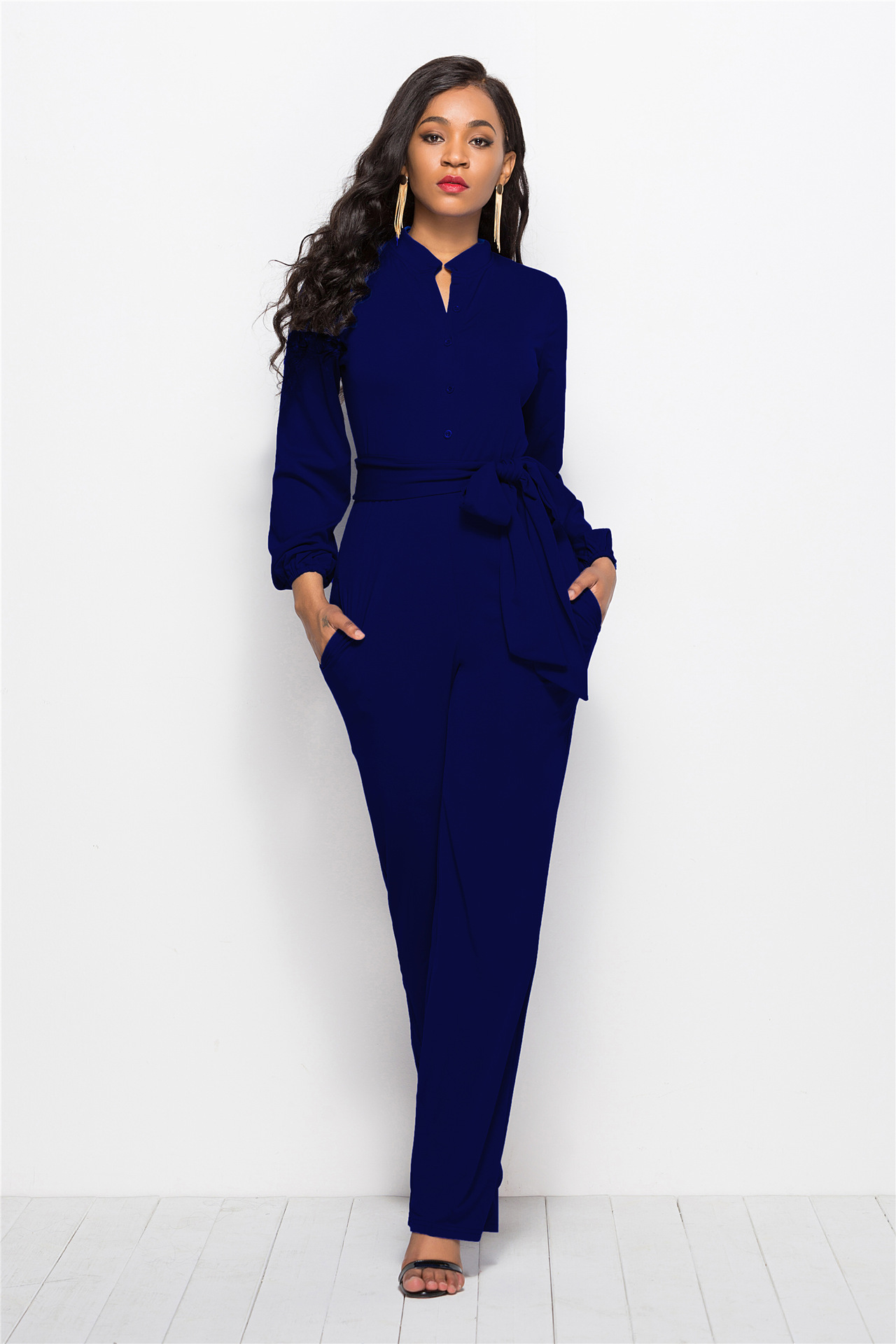 European and American foreign trade platform sexy stretch women's independent station ebay Amazon fashion solid color wide leg jumpsuit
