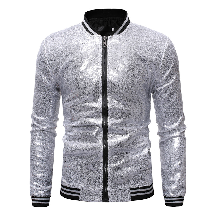 Foreign trade men's large size AliExpress loose sequins dance clothes zipper cardigan jacket ZT-JK23