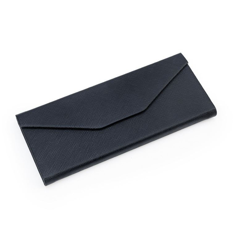 Glasses Case Handmade Triangle Black Folding Glasses Case PU Leather Saffiano Sunglasses Case Flat Glasses Case