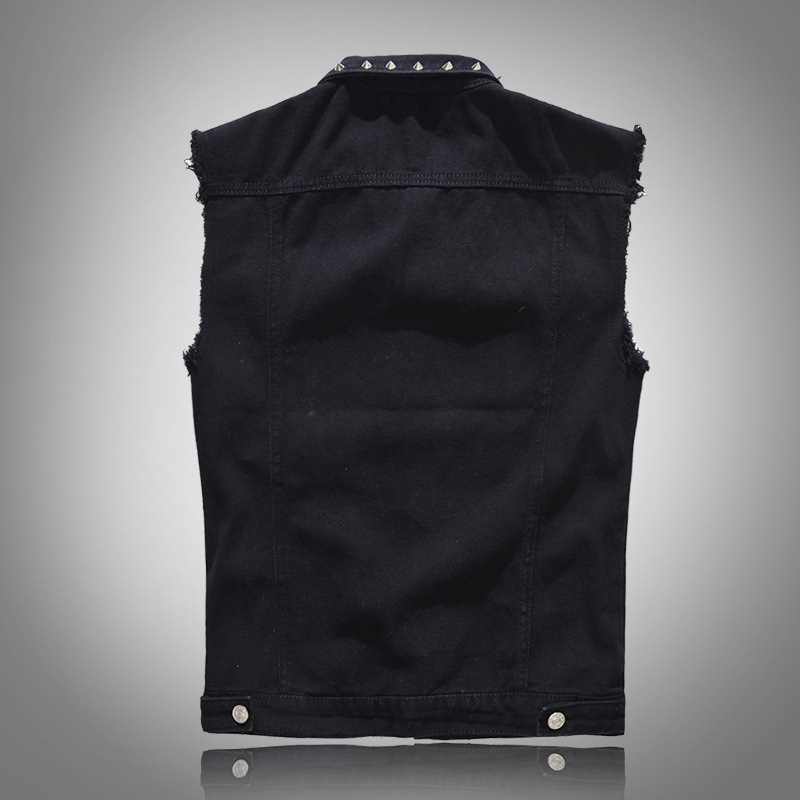 Trendy men's spring/summer autumn black Denim vest trendy cool rivet plus size vest Korean style personalized vest waistcoat