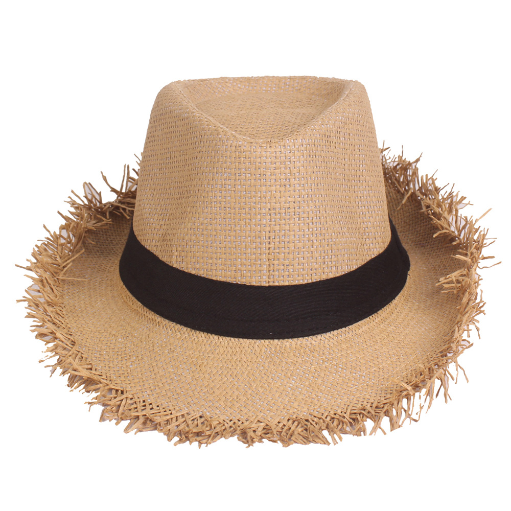 Sunshade Hat Men's Summer Anti-Jazz Hat Solid Color Breathable Lafite Straw Hat Outdoor Travel Sun Hat
