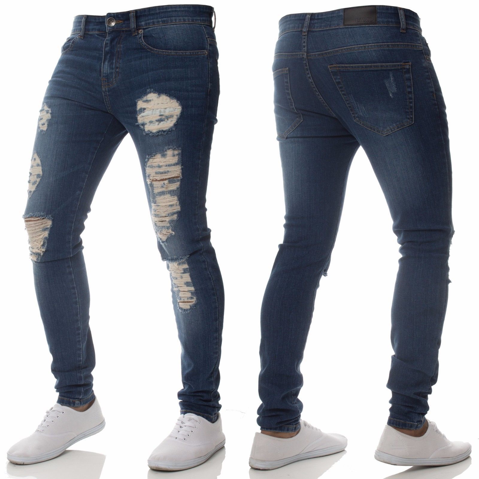 Cross-border Trade Fashion Casual Men's Jeans Distinctive Ripped Slim-fit Jeans Handsome All-match Pants