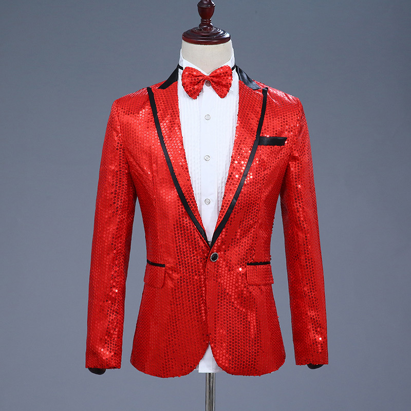 Sequin Men's Suit Tops Coat Coat Coat Nightclub Singer Hosts Photo Studio Photo Suit Send Bow Tie