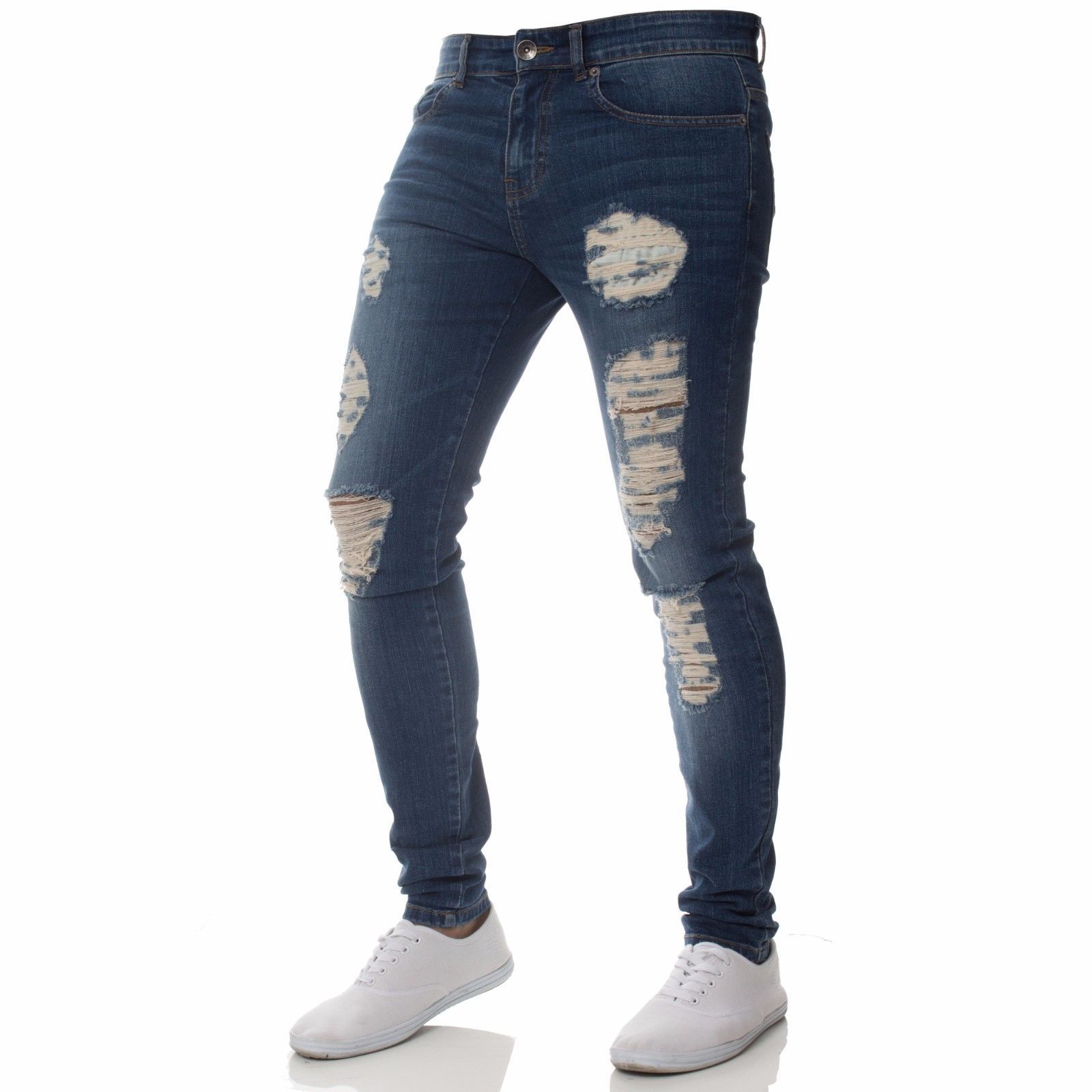 Cross-border Trade Fashion Casual Men's Jeans Distinctive Ripped Slim-fit Jeans Handsome All-match Pants