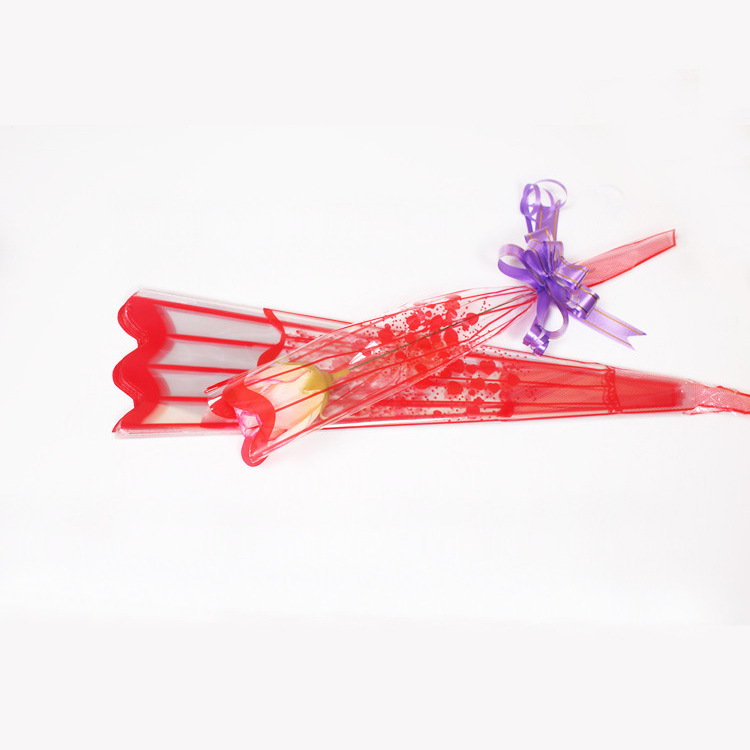Striped single bag opp plastic transparent flower bag single branch rose flower packaging bag opp single bouquet packaging