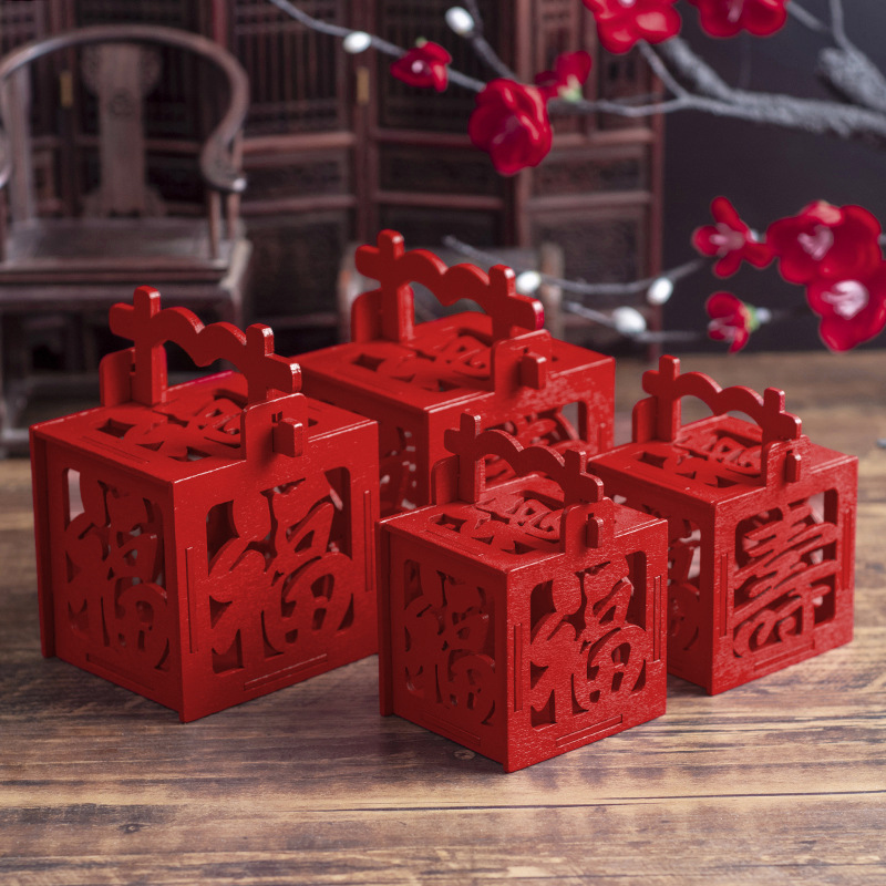 Chinese style Chinese style wooden hollow-out lucky candy box new spring five blessings birthday candy box lucky birthday gift box candy box