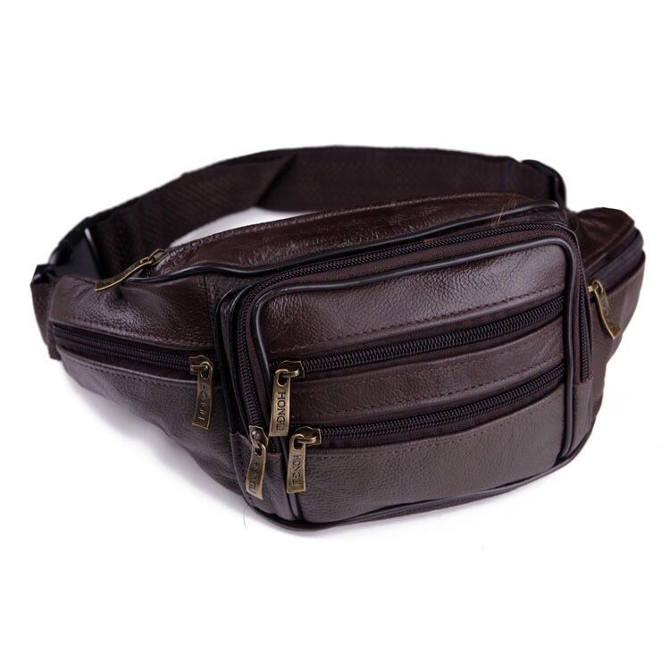 Men's Waist Bag Genuine Leather Waist Bag Men's Multifunctional Waterproof Waist Bag Mobile Phone Bag Business Cashier Waist Bag Wallet Coin Purse