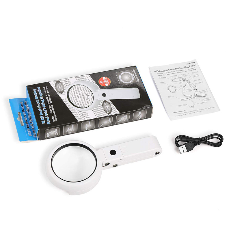 Chu Guan Handheld Desktop Dual-purpose LED Magnifier Rechargeable Ancient Calligraphy and Painting Identification Reading Books and Newspaper Outdoor
