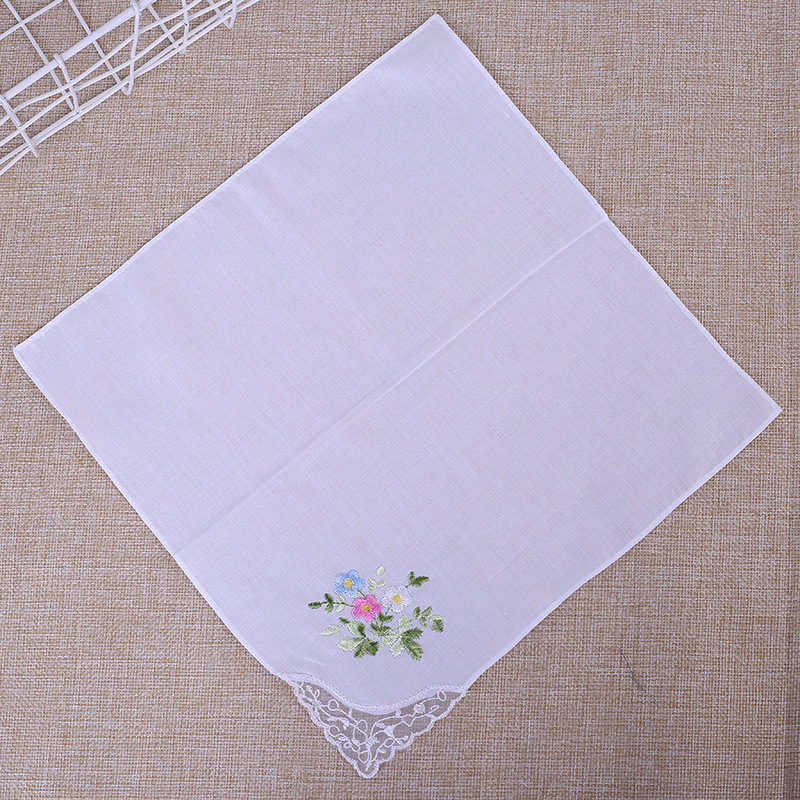 White Embroidered Cotton Women's Flower Embroidered Lace Single Corner Handkerchief Cotton Handkerchief Gift Lace