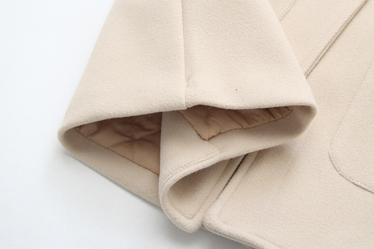 Cappotto di lana con bottoni in corno da donna, autunno e inverno, di media lunghezza, con cappuccio, per studenti, piccolo cappotto S14281_voghion.com