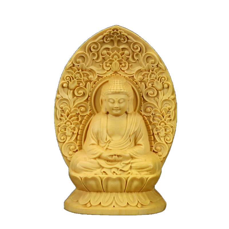 Big leaf boxwood wood carving Thousand-Hand Guanyin ornaments the year of birth Buddha statue handle pieces play small Buddha niche crafts