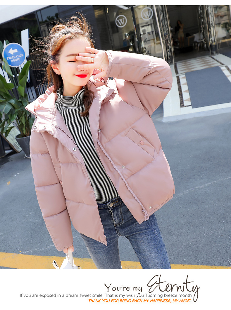 Neue baumwollgefütterte Jacke 2021 im koreanischen Stil, warmer Mantel für Studenten im Herbst und Winter, lockerer, dicker Hutkragen, kurzer baumwollgefütterter Damenmantel_voghion.com