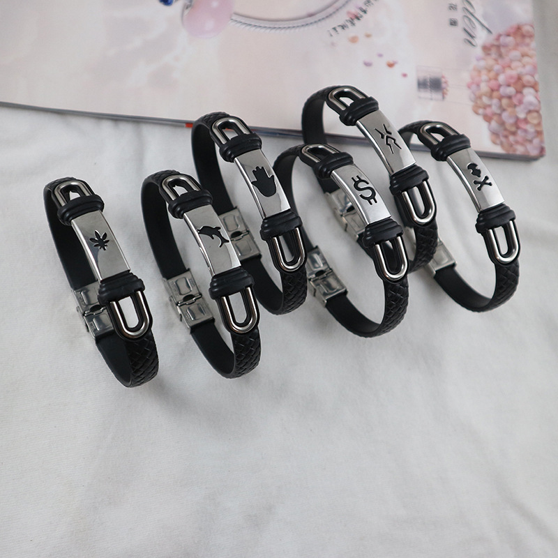 Korean version of titanium steel leather creative bracelet fashion personality couple accessories bracelet manufacturers lettering wholesale bracelet