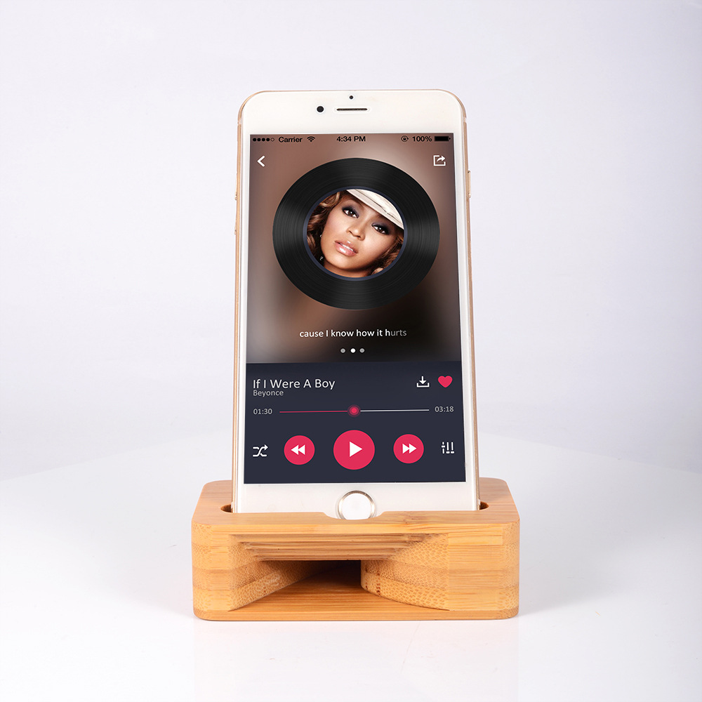 Wooden mobile phone physical loudspeaker mini bamboo wooden miniature speaker creative tremolo stand speaker