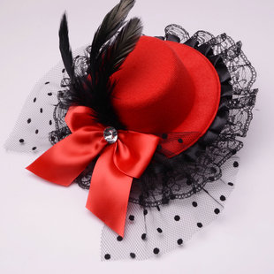 M062 children's hairpin napping bow stage performance bowler hat hairpin hair accessories bridal headdress 13CM