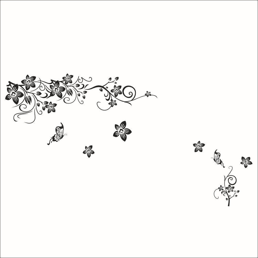 [ZY027S] Foreign Trade Explosions Black Butterfly Flower Diagonal Flower Vine European and American Black TV Background Wall Stickers