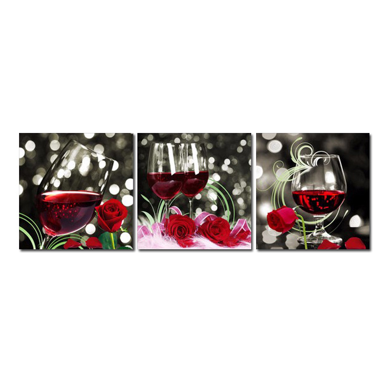 Factory wholesale HD home art decoration spray painting printing oil painting wall painting mural triple rose and red wine
