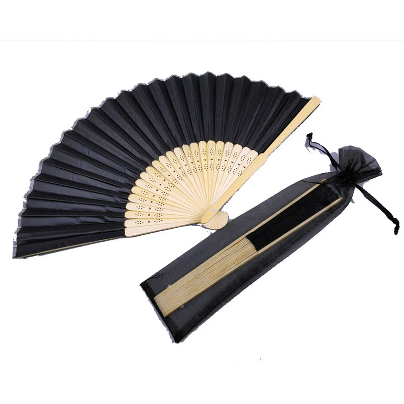 21cm Fan + Organza Bag Multicolor Solid Color Wedding Cloth Fan Bamboo Bone Silk Cloth Surface Wedding Gift Elegant Fan