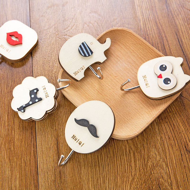 Wooden seamless viscose hook kitchen paste wall hook bathroom wall door behind strong solid wood hook
