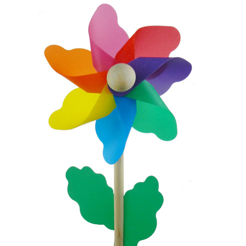 Cross-border Hot Hand-held Rotating Wedding Arrangement Photography Props 12CM Dot Striped Colorful Wooden Windmill Optional