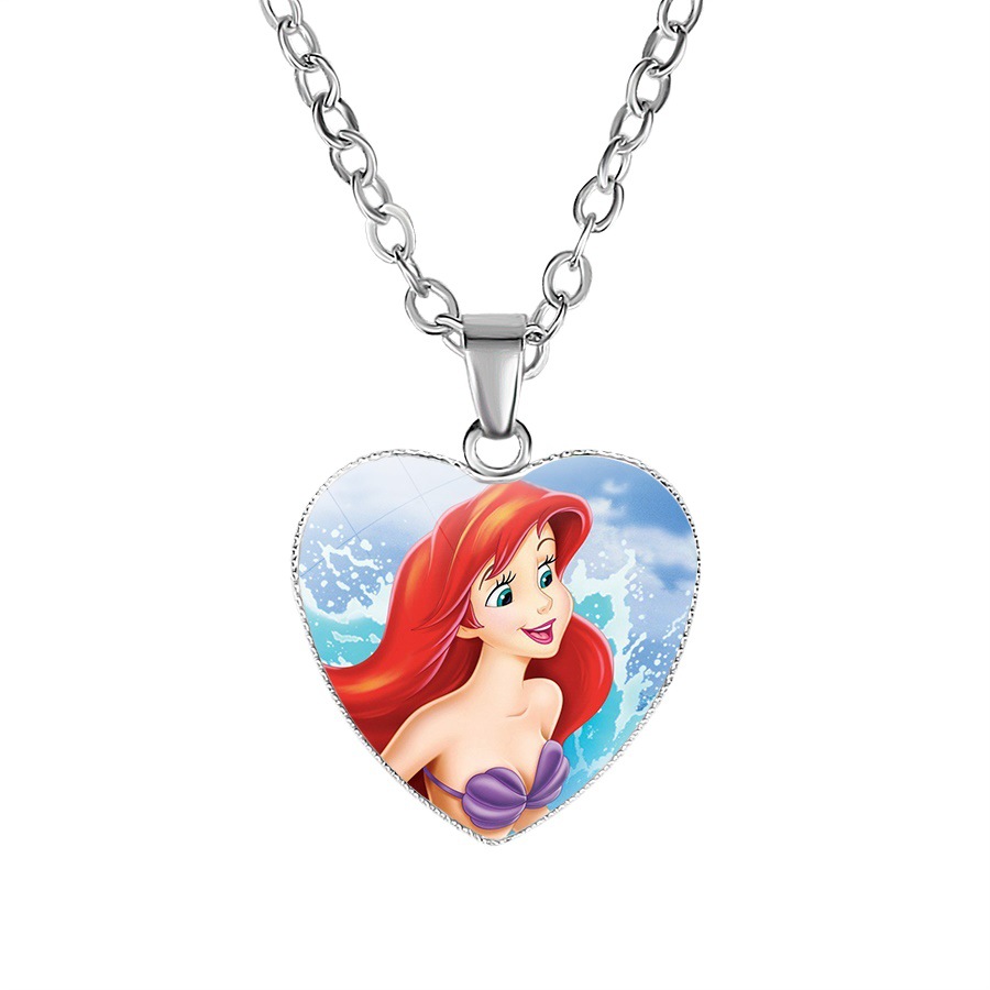 New Cartoon Frozen Princess Elsa Love Pendant Children's Necklace Snow White Mermaid Accessories