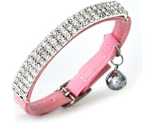 Amazon rhinestone flocking pet puppy collar Fashion Cat elastic band Bell security collar multicolor