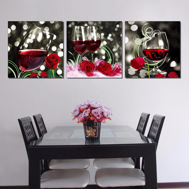 Factory wholesale HD home art decoration spray painting printing oil painting wall painting mural triple rose and red wine
