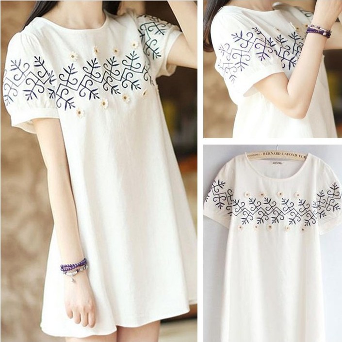 2023 Summer long dress retro pattern short sleeve straight skirt loose cross-border ebaybao popular fashion