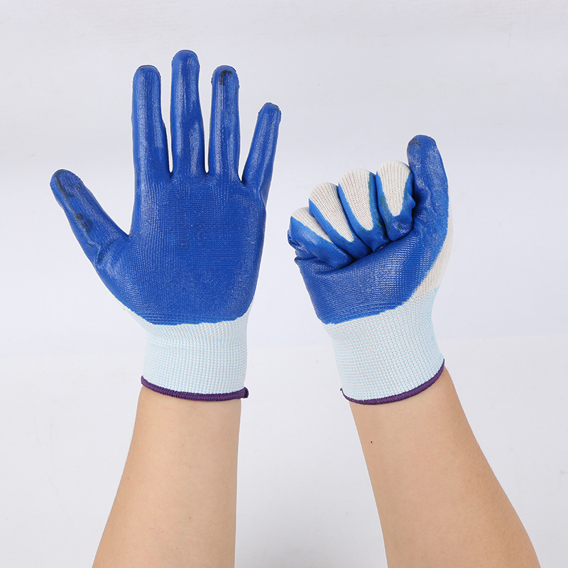 Wholesale labor protection fixed-eye work dipping work Ding Qing gloves wear-resistant non-slip thickened nitrile Labor rubber gloves