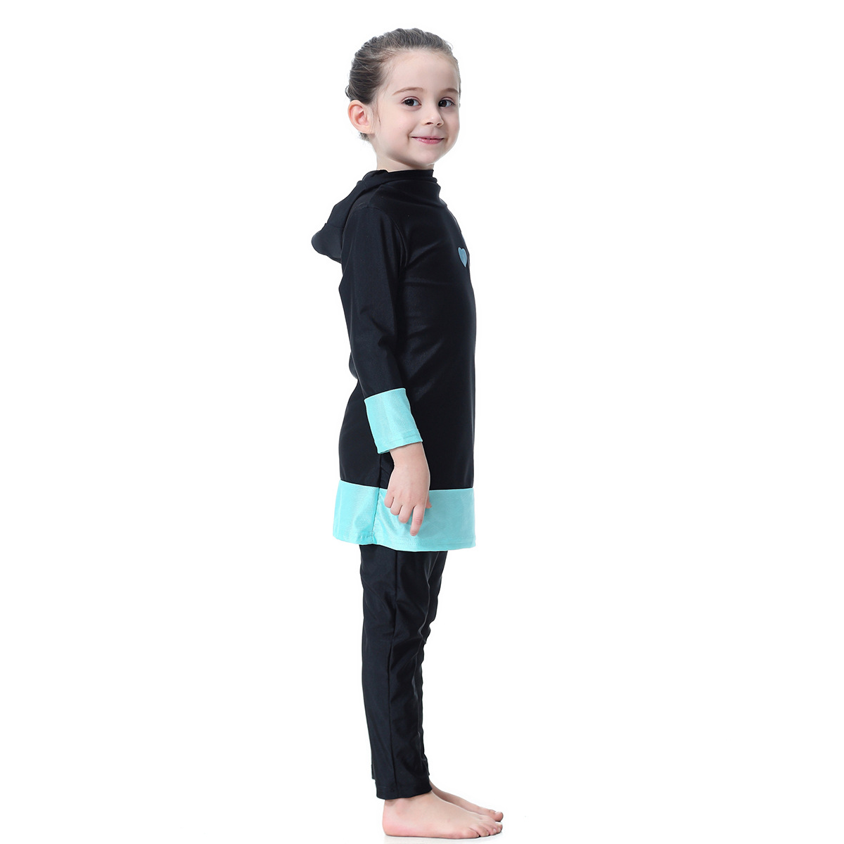 Factory spot Girls Girls long sleeve color contrast love hooded swimsuit suit H2008