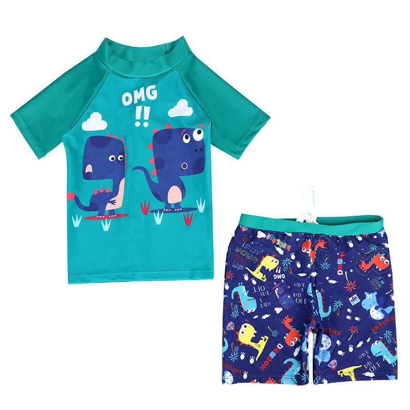 New Children's Swimwear Boys Split Swimwear Big Kids Baby Cartoon Dinosaur Boys Swimwear with Horns Wholesale