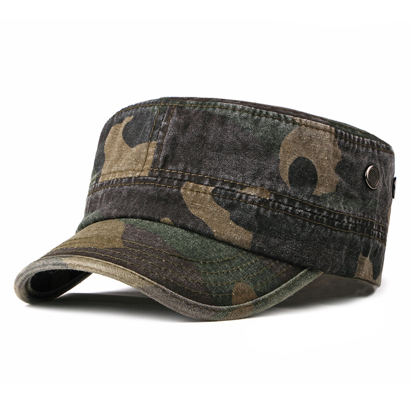 Men's Flat Top Hat Washed Spring New Outdoor Cap Women's Sunscreen Sun Hat Camouflage Simple Army Hat
