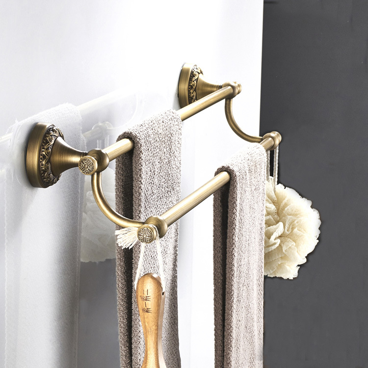 Bathroom hardware bathroom pendant brass material European bathroom antique towel bar double bar towel hanging bar wholesale