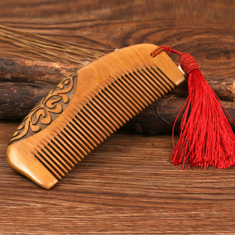 Supply thickened old peach wood comb carved comb electrostatic hair loss hairdressing comb double comb wood comb