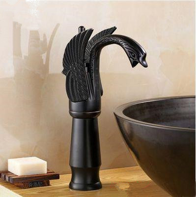 European-style antique faucet Swan hot and cold washbasin faucet retro all-copper under-counter basin golden faucet