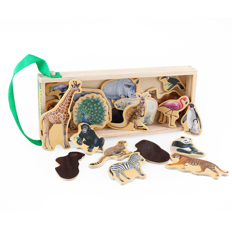 Dinosaur Puzzle Wooden Cross-border Toy Animal Alphabet Sticker Refrigerator Sticker Magnetic Blackboard Sticker Early Education Educational Children
