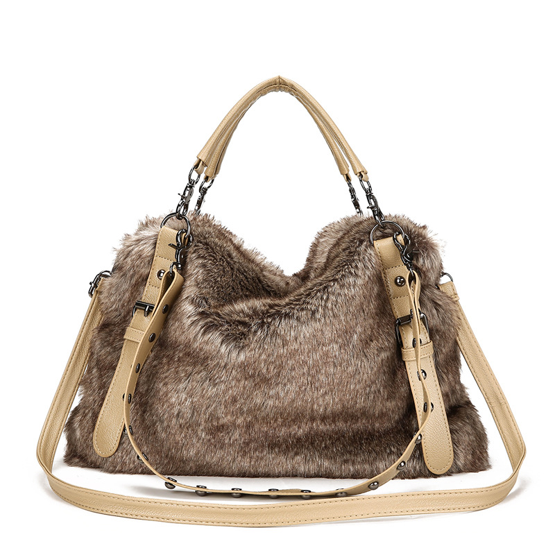New Bag Women's Fashion Crossbody Bag New Large Capacity Plush Bag Korean Style All-match Fur Handbag Rabbit Fur Women's Bag