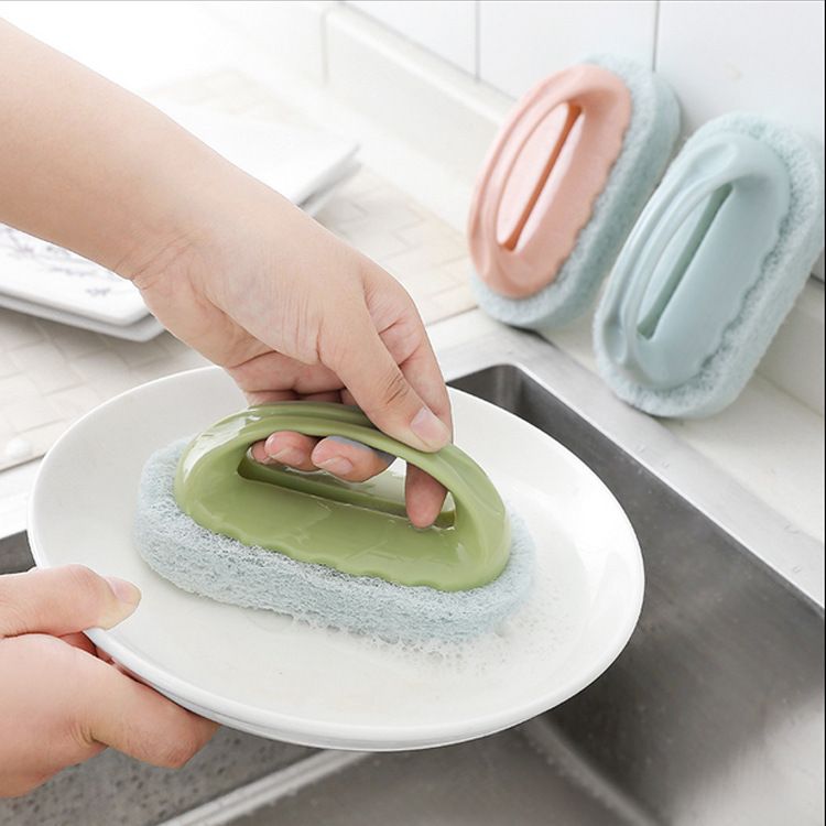 Home kitchen sponge cleaning brush stove brush with handle sponge cleaning bathtub floor brush t