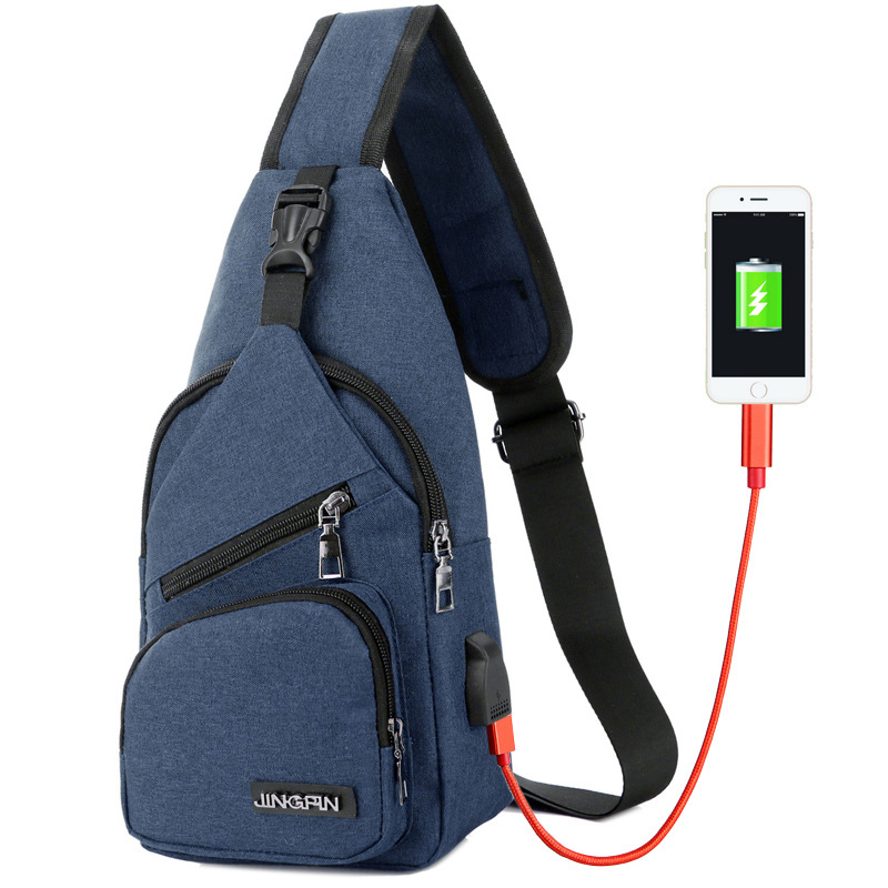 USB 2021 Korean Version New Single Shoulder Bag for Men, Charging Bag with Water Cup, Men's Chest Bag, Outdoor Crossbody Bag