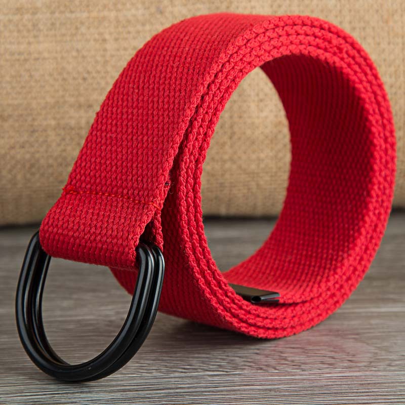 Double-loop Canvas Belt Men's and Women's Black D-shaped Buckle Cloth Belt Half-ring Long Canvas Belt_voghion.com