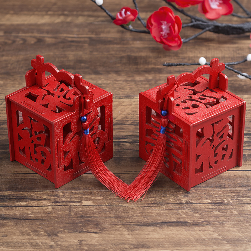 Chinese style Chinese style wooden hollow-out lucky candy box new spring five blessings birthday candy box lucky birthday gift box candy box