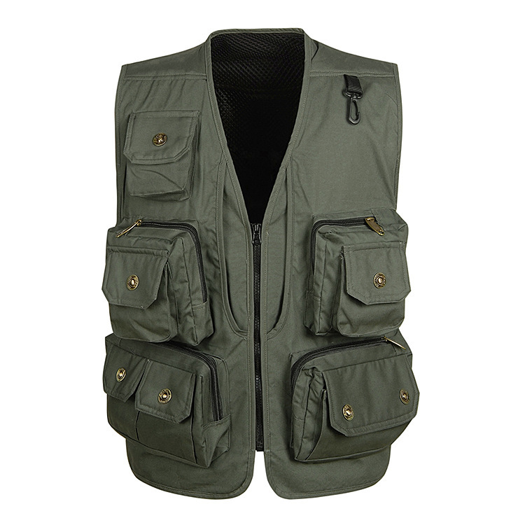 Wholesale Spring and Autumn Multi-pocket Men's Vest Work Clothes Photography Outdoor Fishing Men's Vest Copper Buckle#