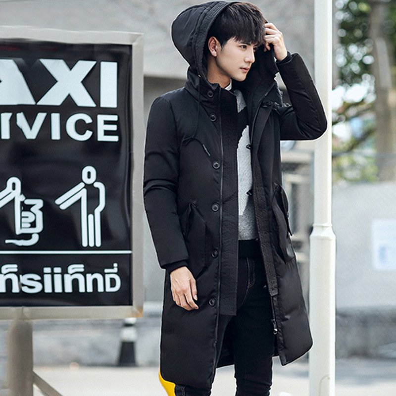 New Men's Middle and Long Down Jacket White Duck Down Jacket Korean-style Hooded Youth Down Jacket Thickened Student Cold-proof Jacket