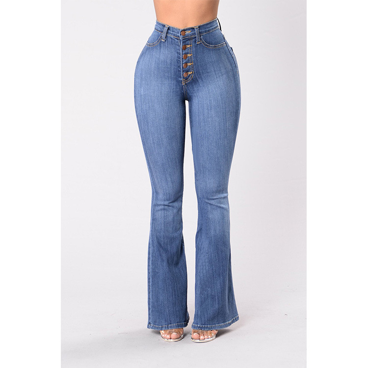 Spot direct purchase wish eBay cross-border European and American women's jeans high waist nail buckle wide leg jeans women