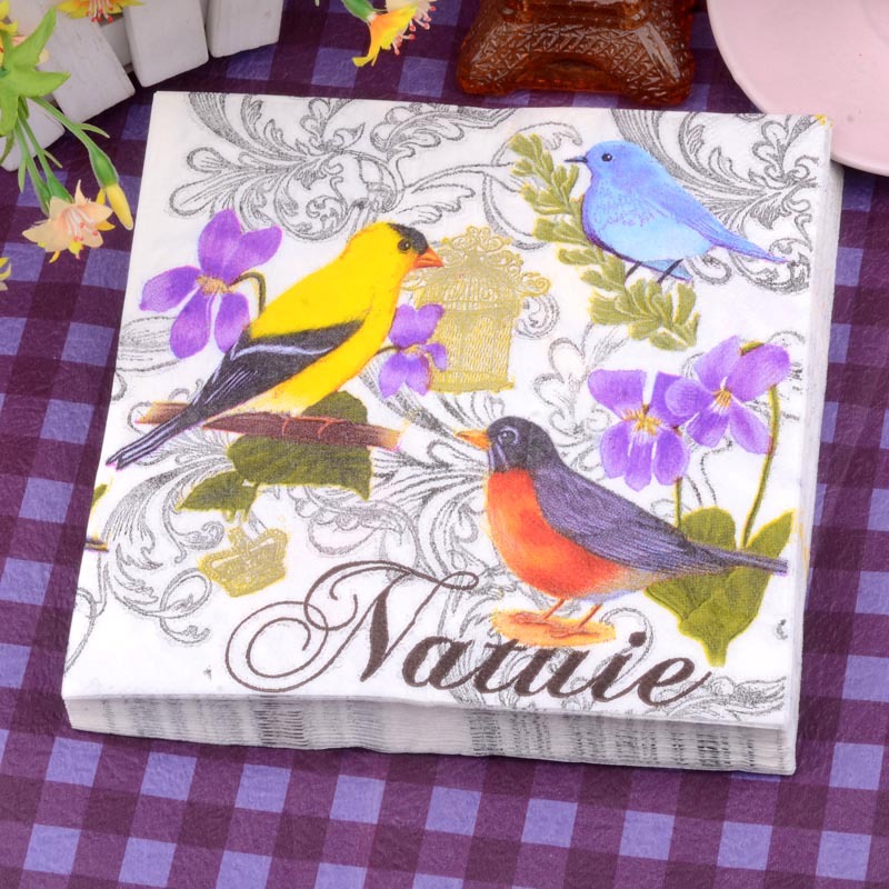 Factory Direct bird printing napkin facial tissue banquet napkin mouth cloth disposable hotel color paper