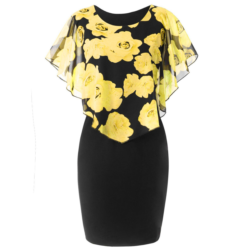 AliExpress Amazon New Rose Printed Shawl Women's Slim-fit Large Size Dress