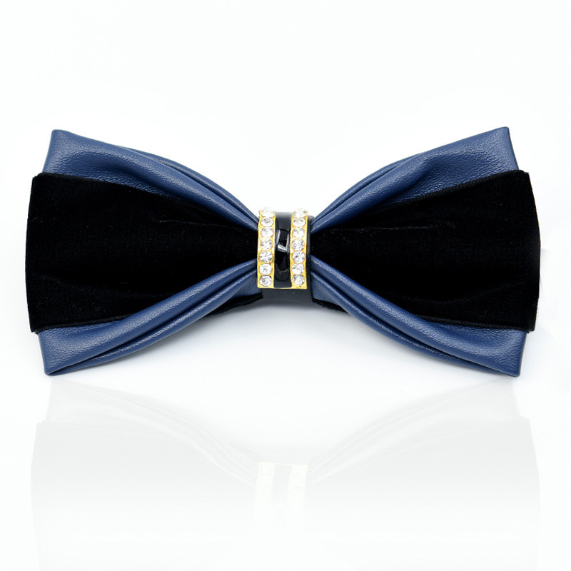Men's Business Formal wear diamond bow tie handmade leather pu high-end bow tie fashion nightclub gem collar flower bow