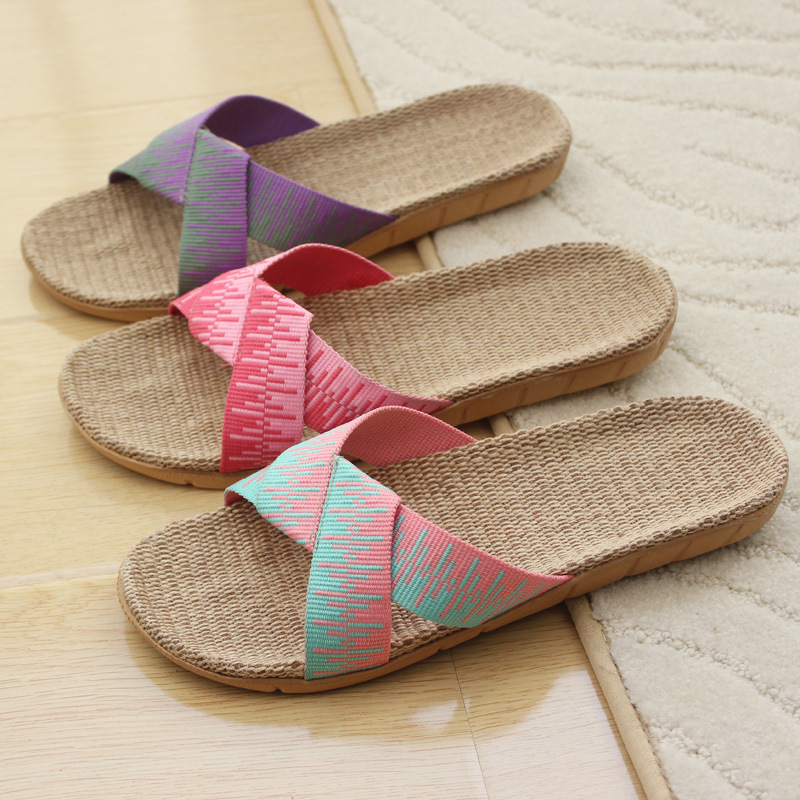 Summer Four Seasons Straw Linen Slippers Men's and Women's Fabric Japanese-style Indoor Home Bedroom Wood Floor eva Sandals