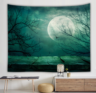 AliExpress cross-border new custom moon Forest Night View Starry Sky home tapestry wall hanging wall decoration beach towel cushion